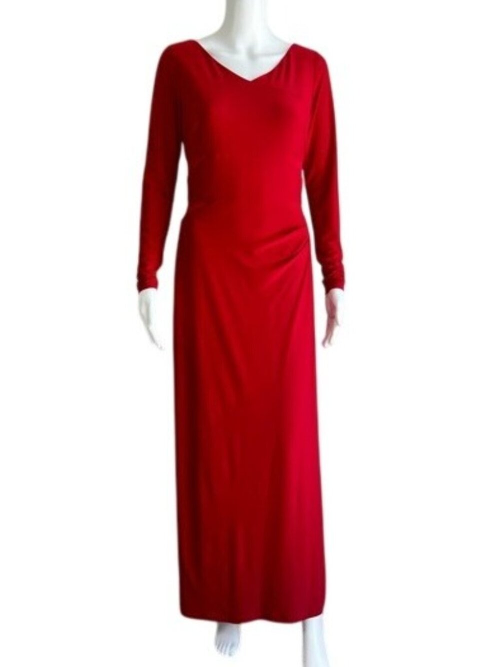 Lauren Ralph Lauren Long Sleeve Jersey Knit Gown Dress in Red - 4
